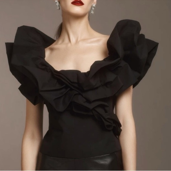 Zara Women Voluminous Poplin Top Black Cotton side zipper - Picture 2 of 15